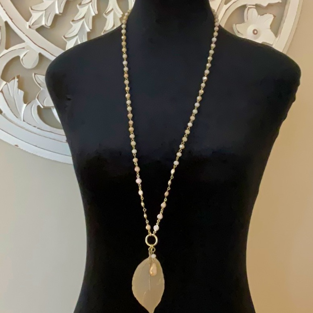 Long beaded leaf necklace